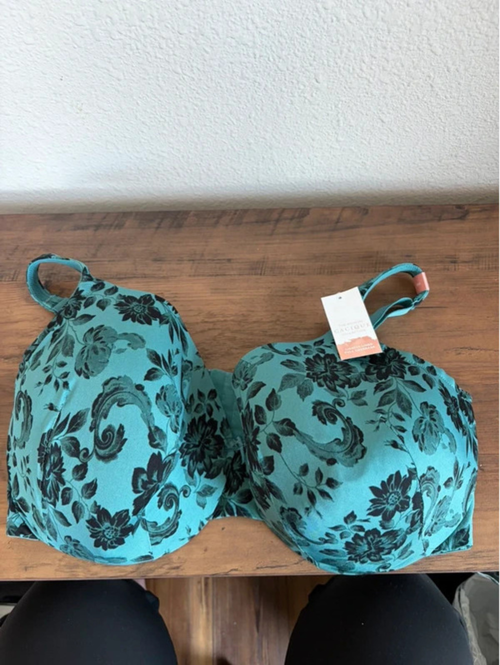 NWT Cacique lightly lined full coverage blue pattern bra 44G